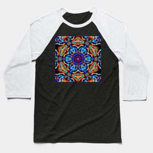 Psychedelic Kaleidoscope Flower Red Green and Blue Baseball T-Shirt